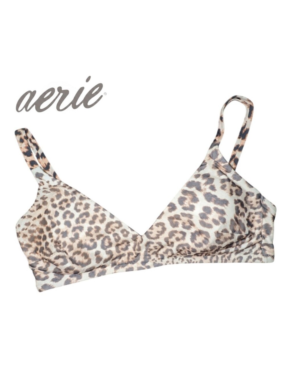 Aerie Real Good Leopard Print Scoop Bikini Top‎ XL Tan Brown UPF 50 NWT
